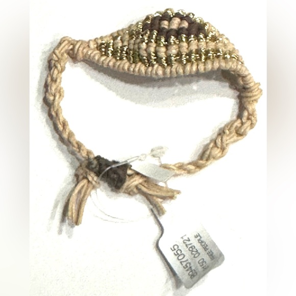 Free People FP Handcrafted Tan and Gold Crochet Woven Hobo Bracelet, NEW - Picture 4 of 5